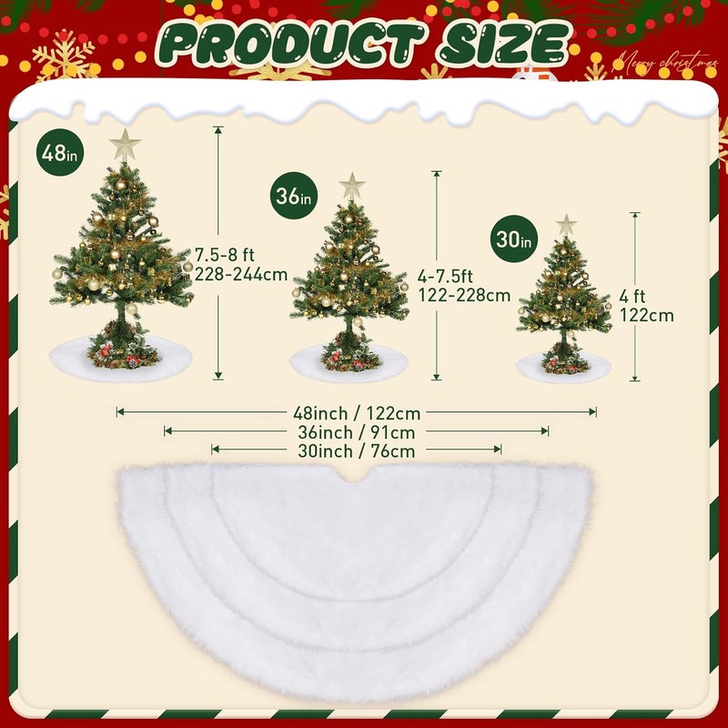 Nackiy 36Inch White Christmas Tree Skirt- Faux Fur Plush Skirt Christmas Tree Decoration Holiday Party Indoor Outdoor Christmas Decorations for Merry Christmas - Image 3
